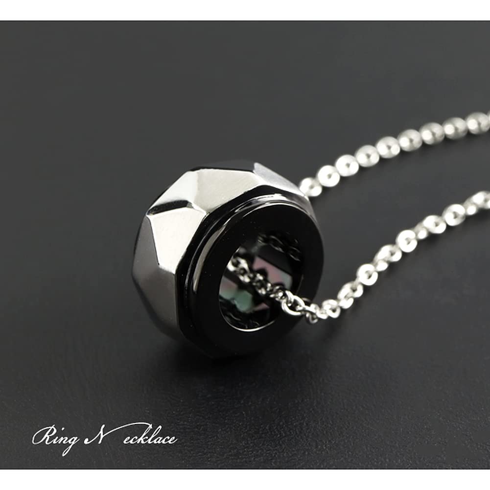 [Shinjuku Gin No Kura] Hammered Black Ring, Surgical Stainless Steel Necklace, Men's Pendant, Hypoallergenic