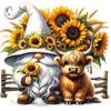 5D Diamantmalerei Sonnenblumen-Gnom und Hochlandrind DIY Bastelset Heimwanddekoration Vollbohrer Diamantkunst Stickerei Set