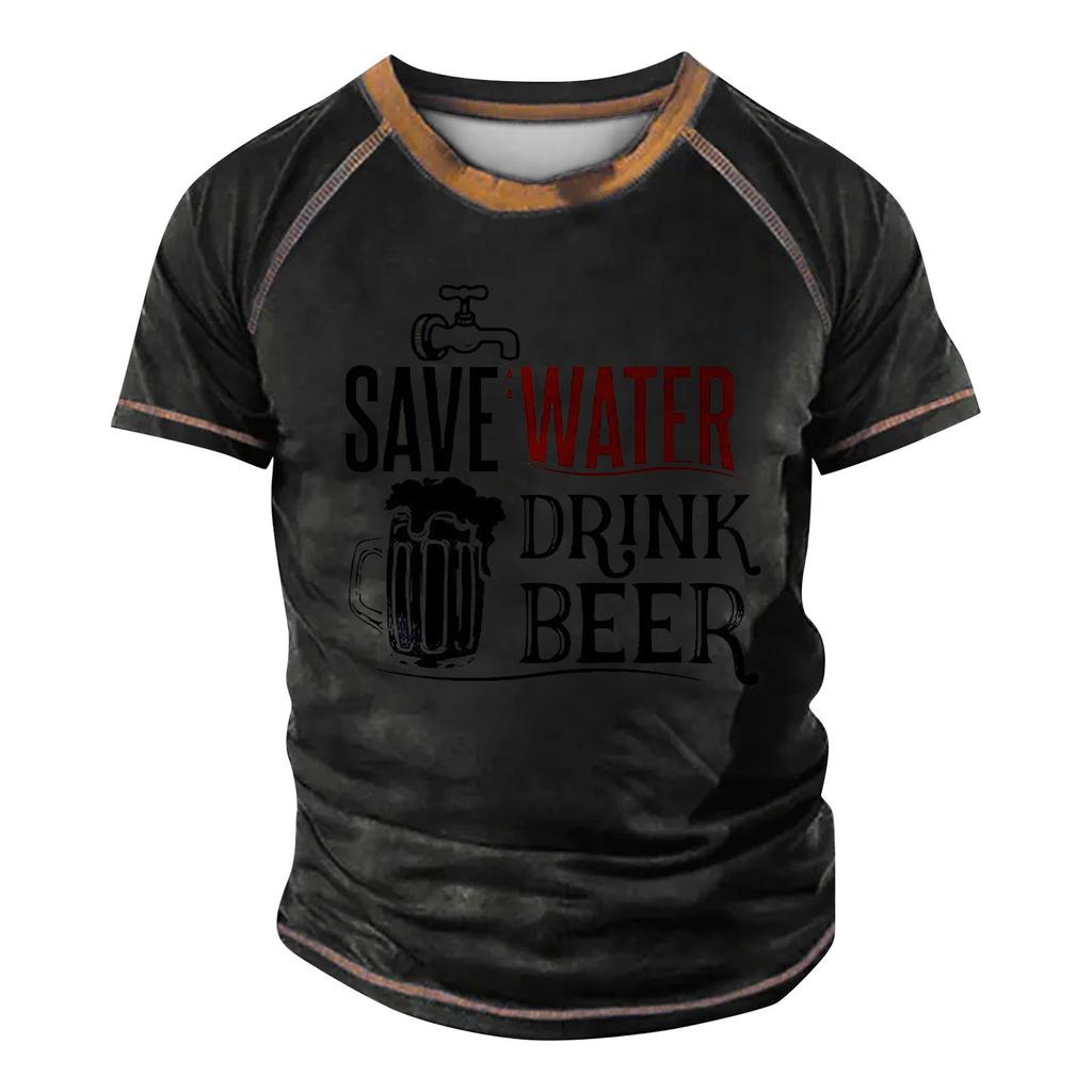 Men's Raglan T-shirt Retro Short Sleeve Round Neck Letter Printing Tops