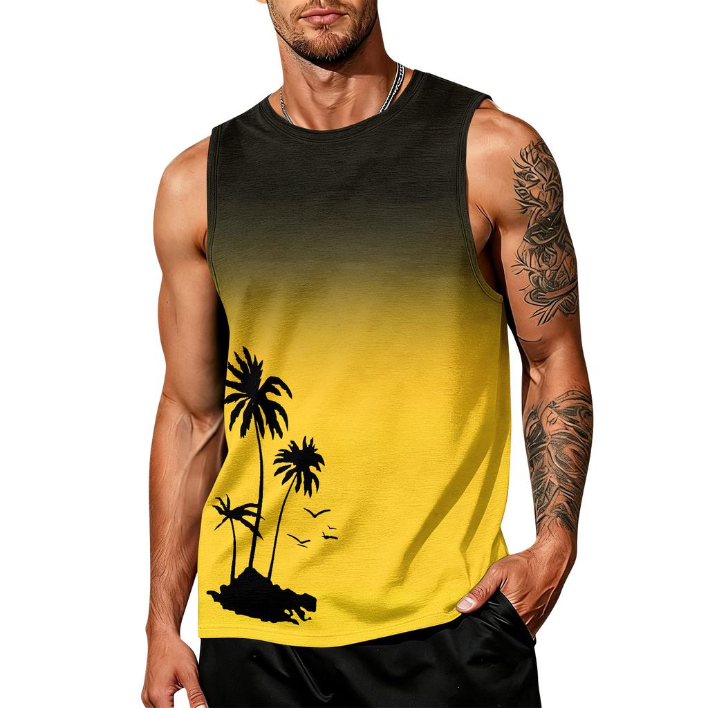 Men's Sleeveless Tank Top Casual Summer Muscle Shirt Hawaiian Print Lightweight Athletic Vest for Outdoor Sports Gym Workout