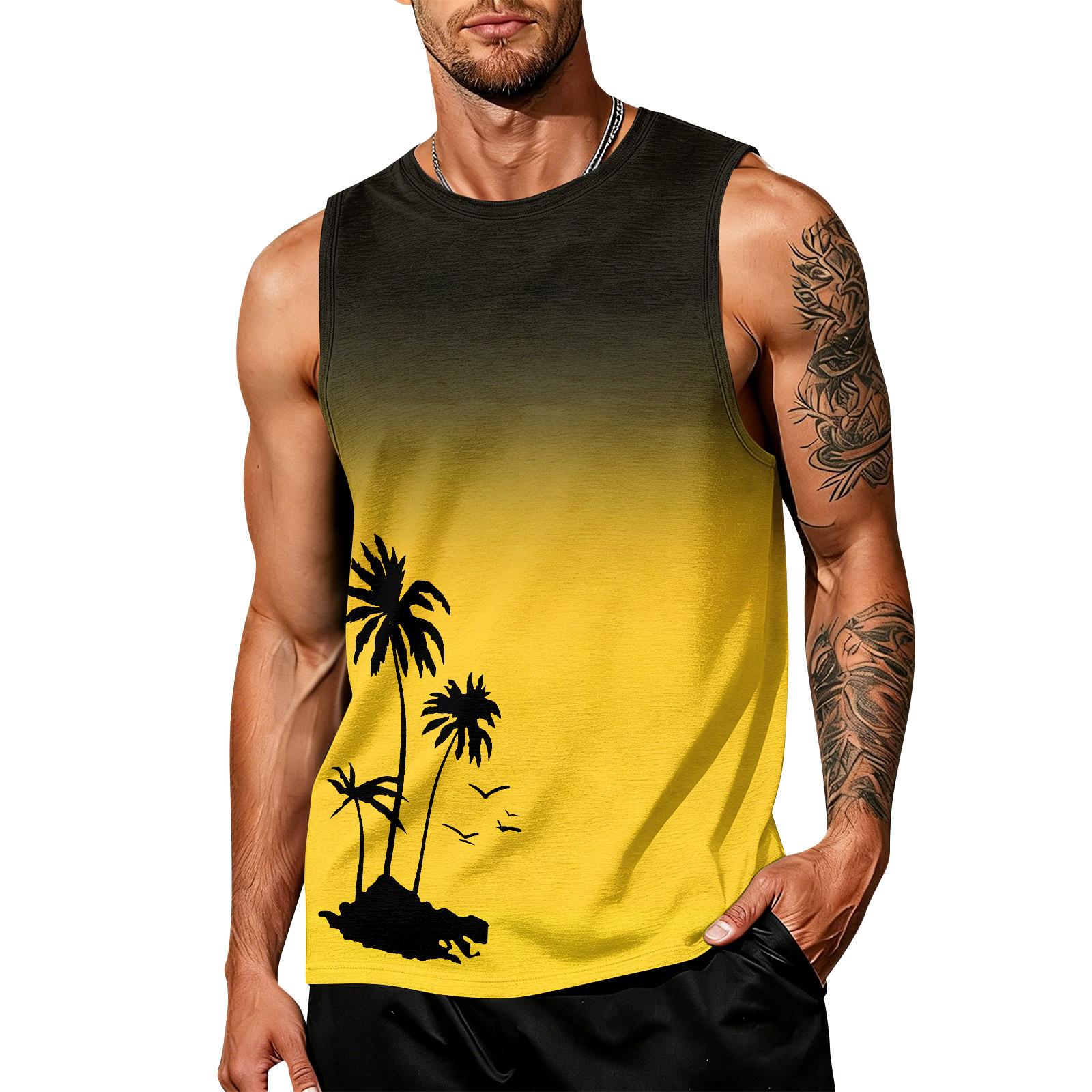 

Men s Sleeveless Tank Top Casual Summer Muscle Shirt Hawaiian Print Lightweight Athletic Vest for Outdoor Sports Gym Workout XXXXL жёлтый