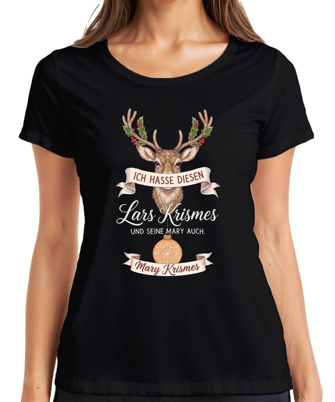 Ich hasse diesen Lars Krismes und Mary Weihnachten lustig Hirsch Damen T-Shirt M