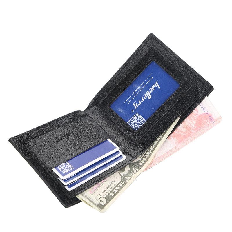 Mens Bifold Soft Pu Leather Lychee Pattern Card Holder Smart Business Card Case Minimalist Multi-card Wallet with ID Window