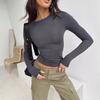 Women's European & American Style Casual Long-Sleeve Slim-Fit Solid Color Pullover T-Shirt