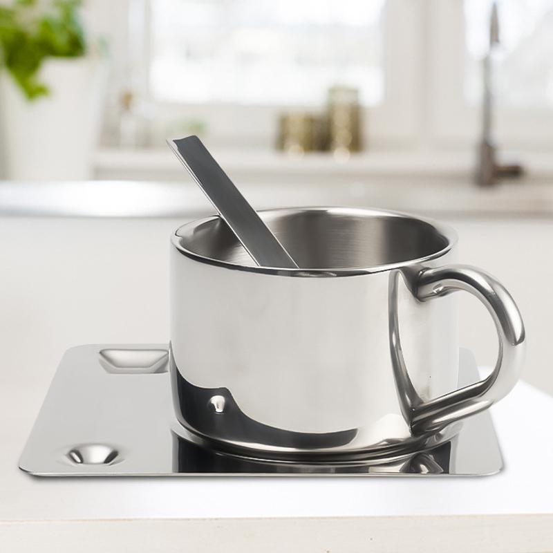 304 Stainless Steel Coffee Cup Set Simple Nordic Mug Heat-resistant Milk Cup with Saucer Spoon Tableware Set Drinkware 175ML Mug