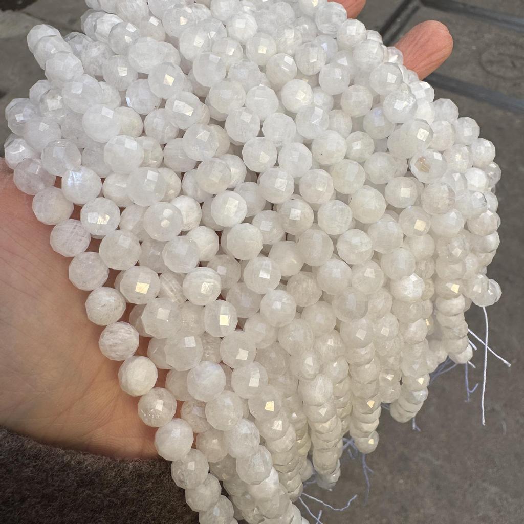 6-10mm Natural Blue & White Moonstone Faceted Strands and Round Beads for DIY Jewelry