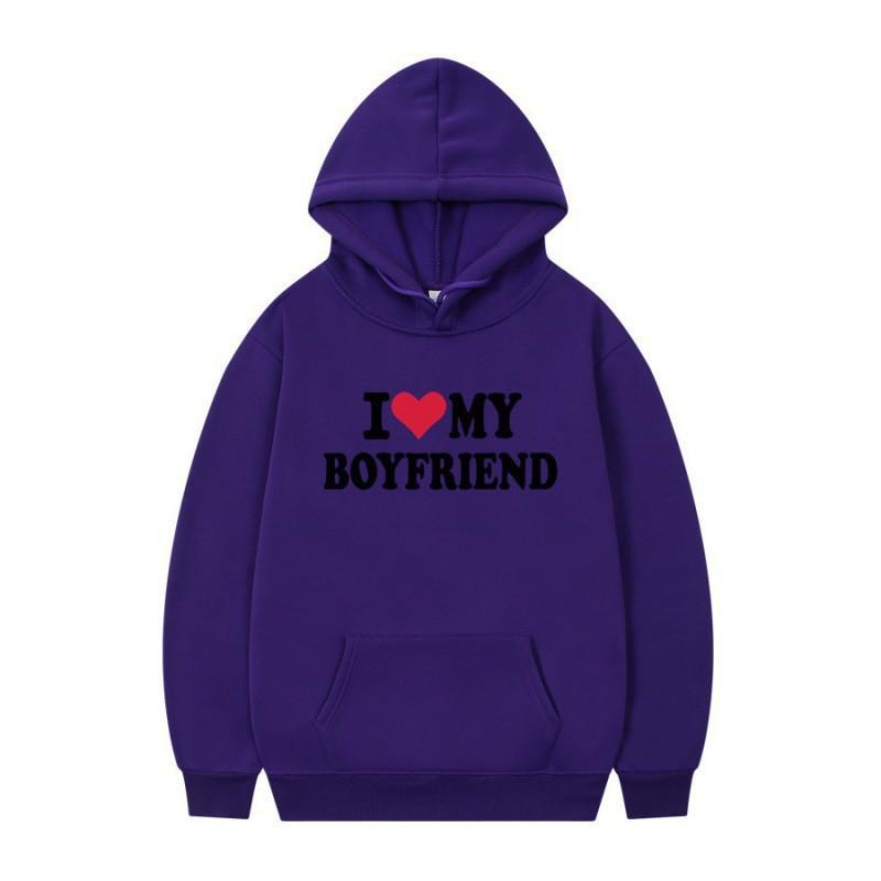 Herren Gothic Streetwear Kapuzenpullover Mit I LOVE MY BOYFRIEND Aufdruck Langarm Lockerer Schnitt