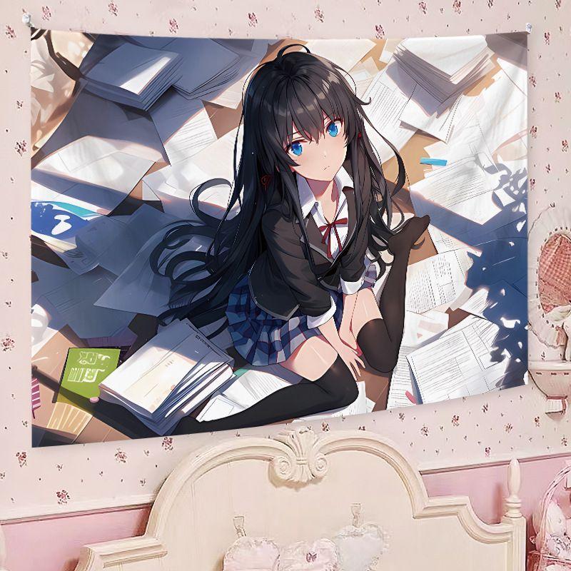 Cute Japanese Anime Girl Tapestry, Cartoon Aesthetic Wall Hanging, Kawaii Decor for Bedroom Dormitory Home Decoration