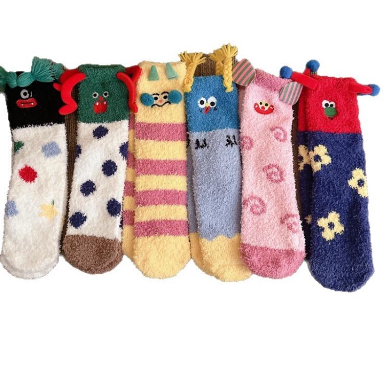 Cute and Funny Fluffy Sleep Socks, Coral Fleece Warm Socks, Winter and Autumn Cartoon Home Floor Socks, Women's Socks