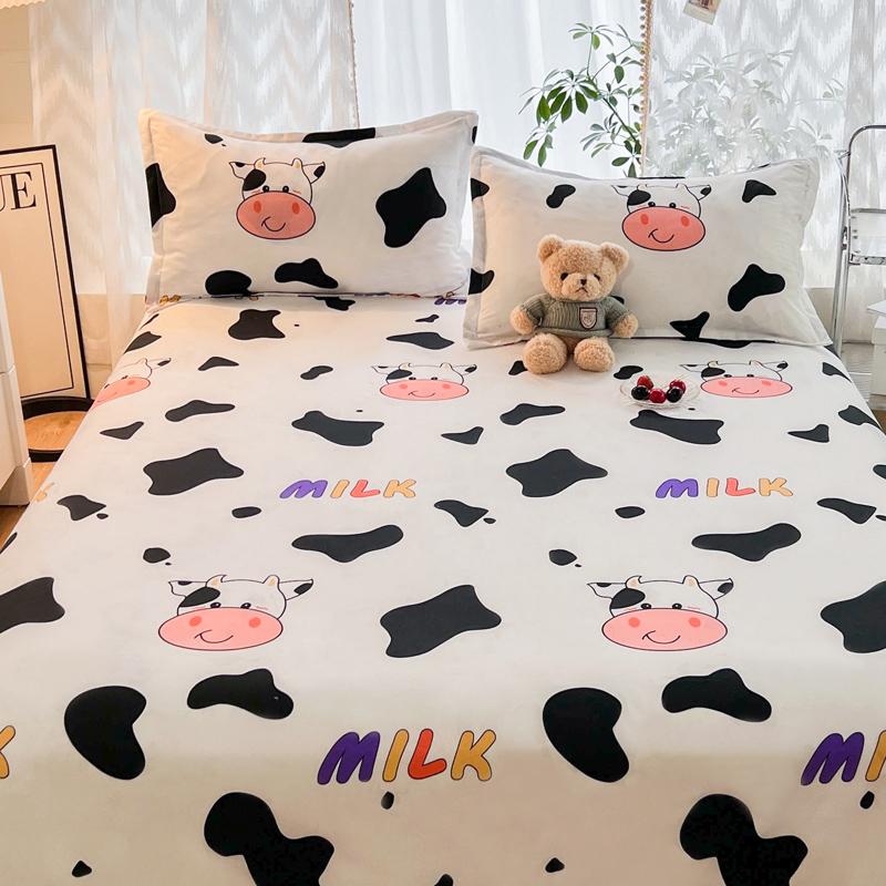 Niedliches Milchkuh Spannbettlaken Einzelbett King Cartoon Bauernhoftier Bettlaken Set für Mädchen Teenagerzimmer Dekor Kawaii Bettbezug mit 2 Kissenbezügen