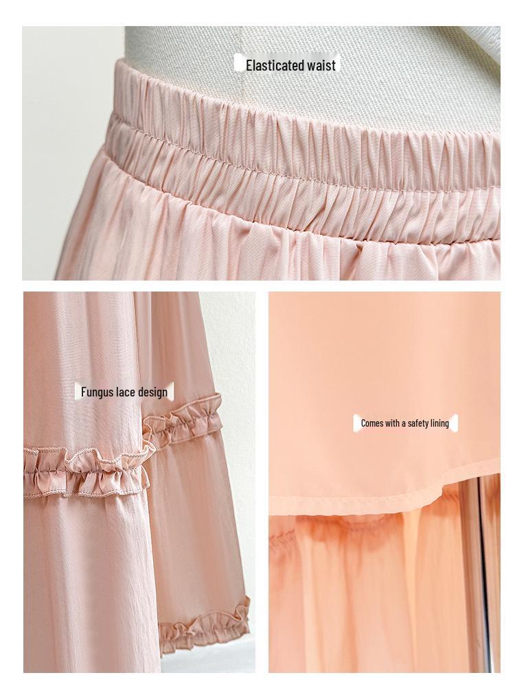 Spring 2026 Sweet Girly Vacation Cake Skirt - Summer Cream Color with Wood Ear Edge