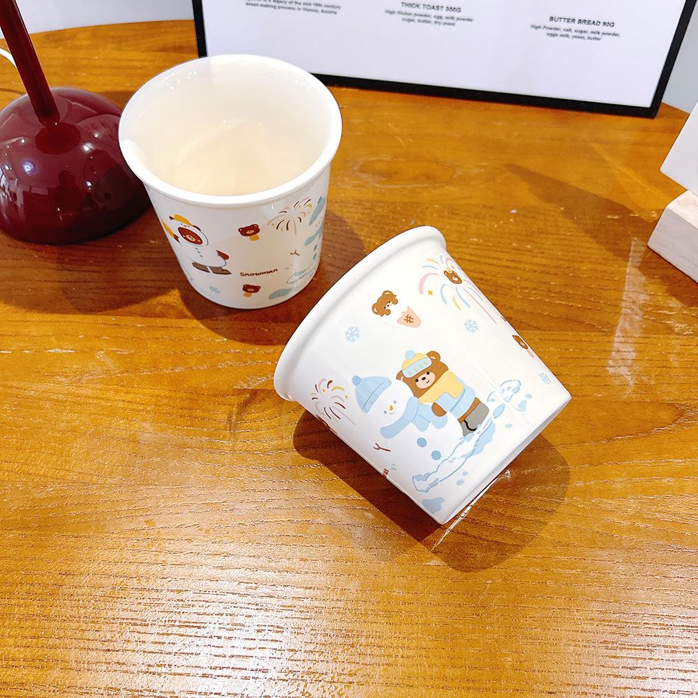 Cute Cartoon Snowman Bear Large Capacity Holding Ceramic Cup Coffee Cup Christmas Water Cup High Appearance Gift