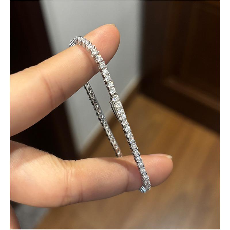 Hidden buckle full of diamond moissanite bracelet, male and female couples S925 sterling silver flash simple trendy light luxury temperament