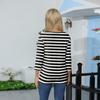 Women's O-neck 3/4 Sleeve Striped  Print Top