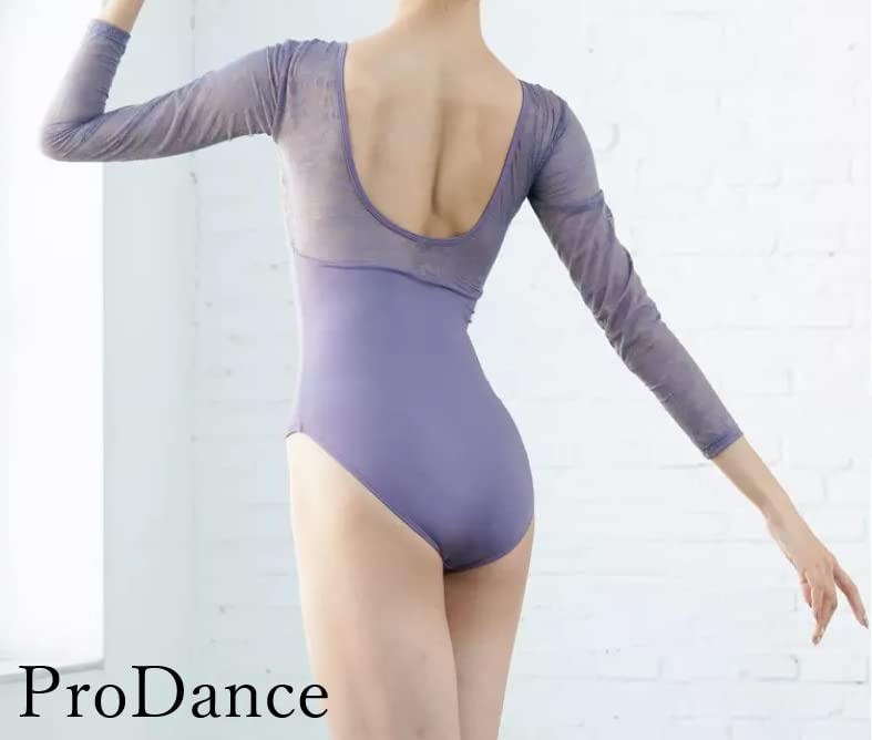 ProDance Jednobarevné krajkové baletní tričko s dlouhým rukávem Velikost M Dámské (PLL011BA, (160), Levandule)