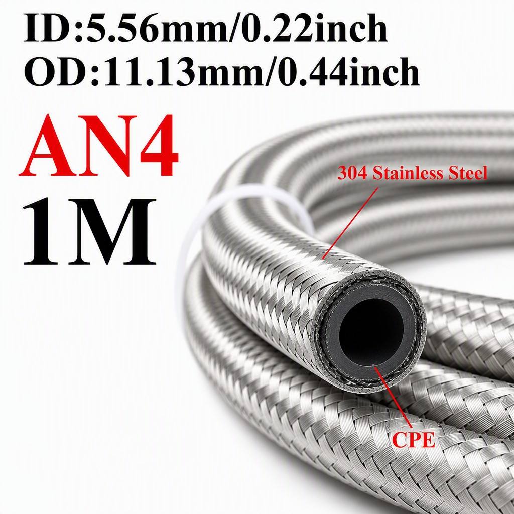 AN4 AN6 AN8 AN10 AN12 Universal Stainless Steel Braided Rubber Fuel Hose Oil Gas Cooler Line Pipe Tube For Car Universal 1M-4M