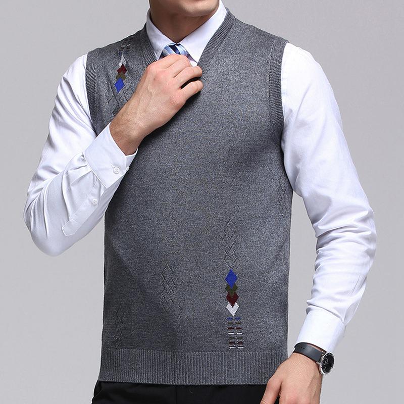 Knitted Men V-neck Waistcoat Knitwear 