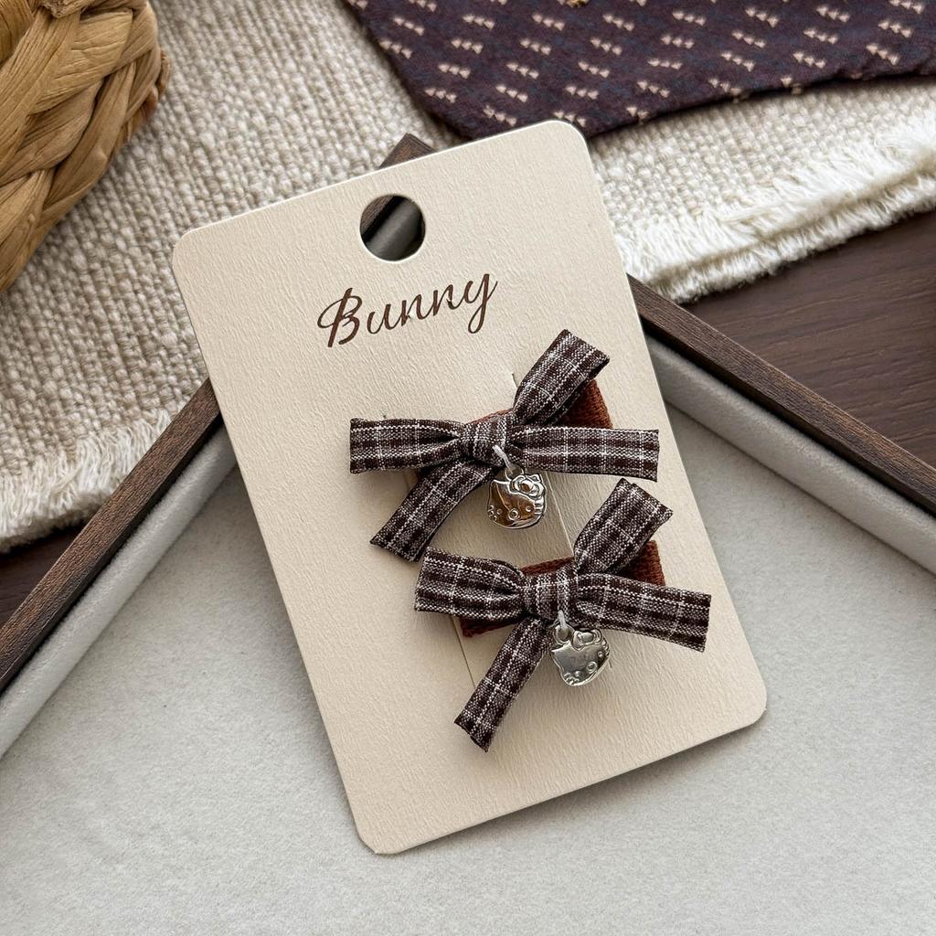 Autumn Retro Coffee Color Love Bow Hairpin Temperament All-match Children's Hair Accessories Side Bangs Hairpin Headdress