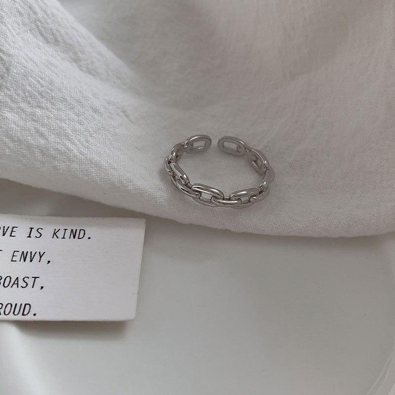 925 Sterling Silber Schlosskettenringe für Damen Herren Einfacher Verstellbarer Ring Schmuck Geschenk
