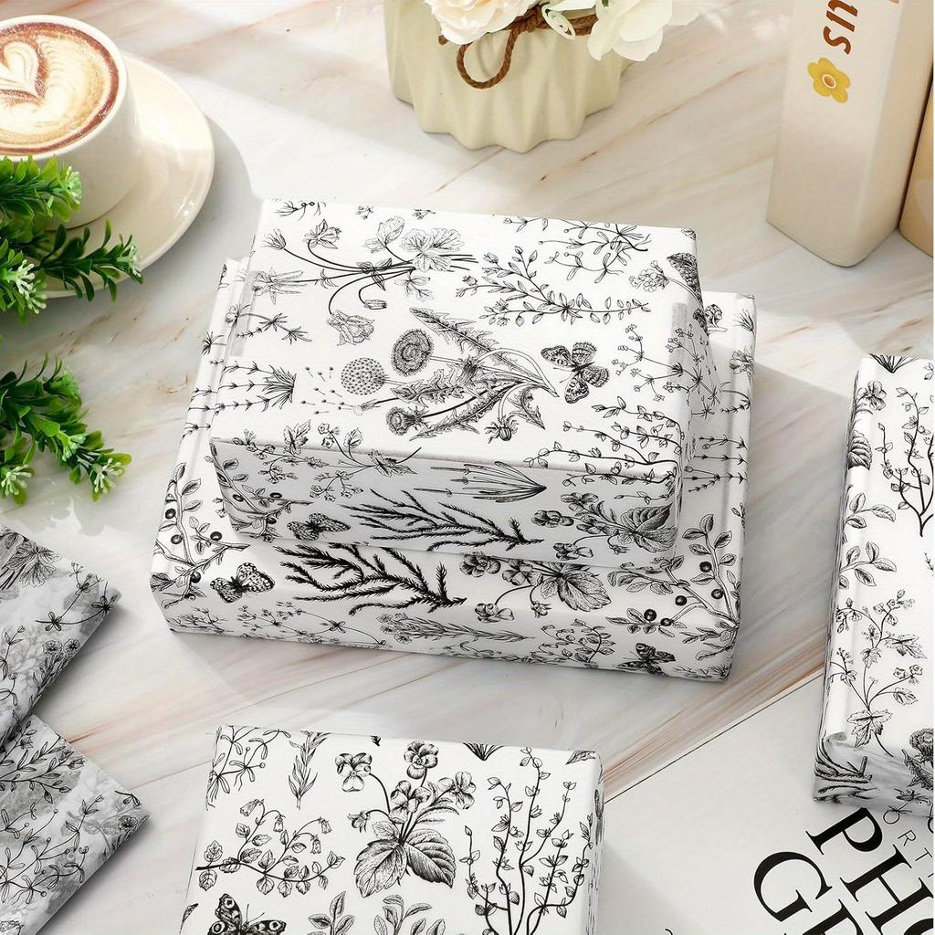 1 Set/50 Stück 13,77 * 19,68 Zoll schwarzes Wildblumen-Seidenpapier Retro-Wildblumenkunst-Seidenpapier, DIY-Handwerksgeschenkpapier