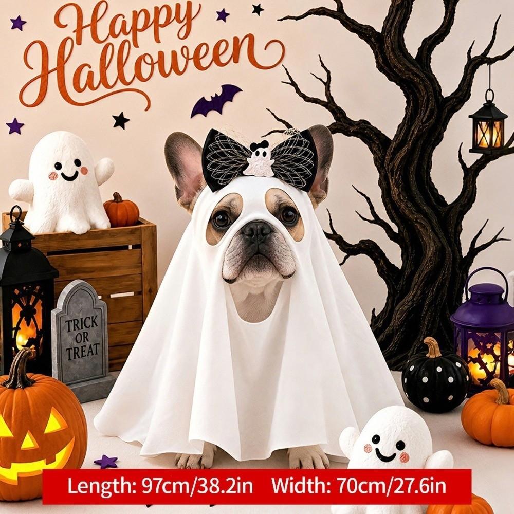 Halloween Theme Dog Ghost Cape Breathable Spooky Halloween Ghost Dog Costume Soft Lightweight Pet Transformation Costume Party