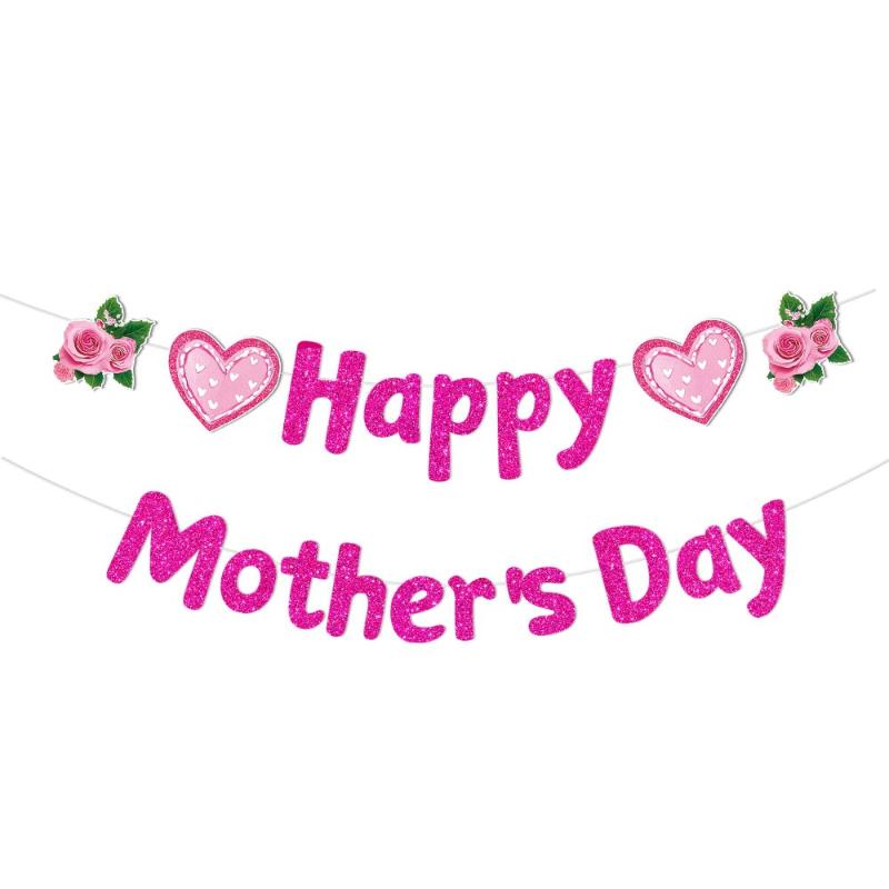 §Happy Mother's Day Paper Pendant Banner Mother's Day Pink Party Decoration Heart Flower Mom Day Paper Garlands