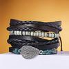 Vintage Multi-layer Feather Star Leather Bracelets For Men Hand-knitted Leaves Rope Wrap Wristband Bracelet Ethnic Party Jewelry