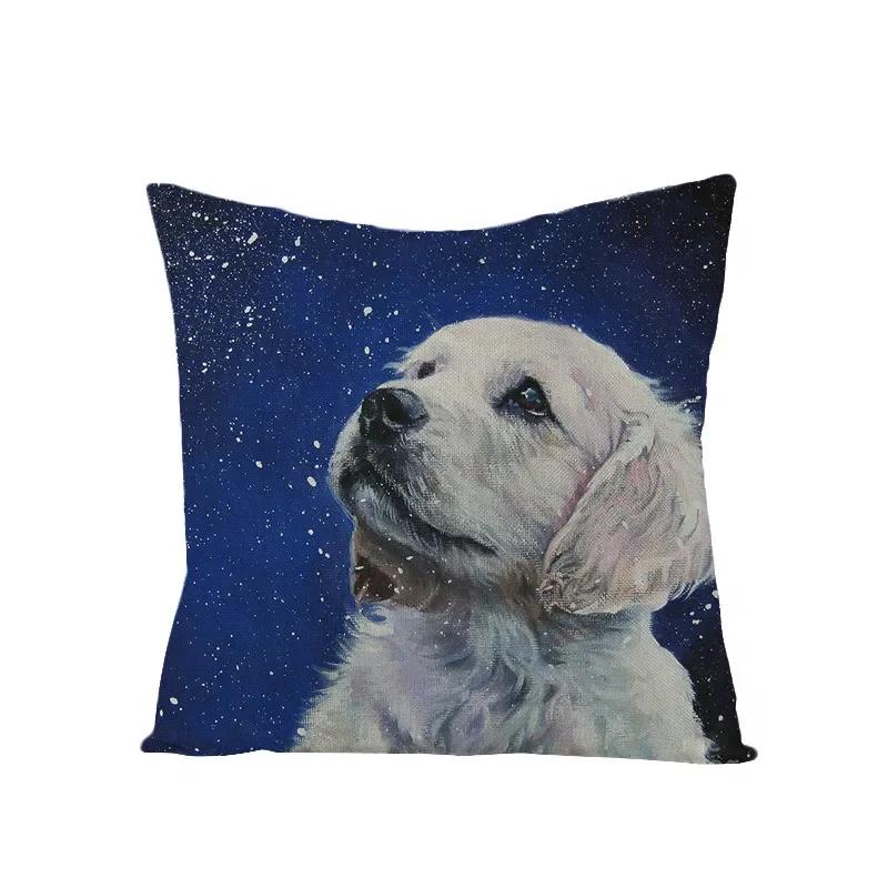 Animal Printed Cute Dog Cushion Cover Linen Poppy Throw Pillow Cover Decorative Sofa Pillow Case Pillowcase 45X45Cm