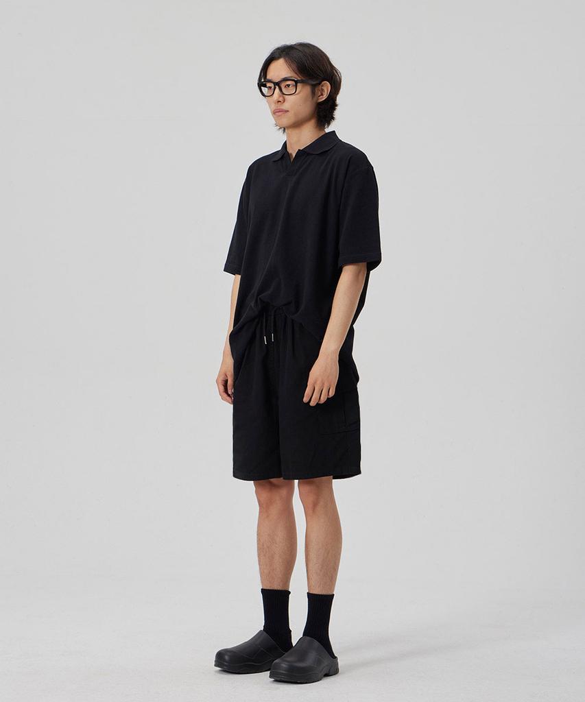 MAKEITTO 6 Pockets Semi Wide Cargo Half Pants_Black