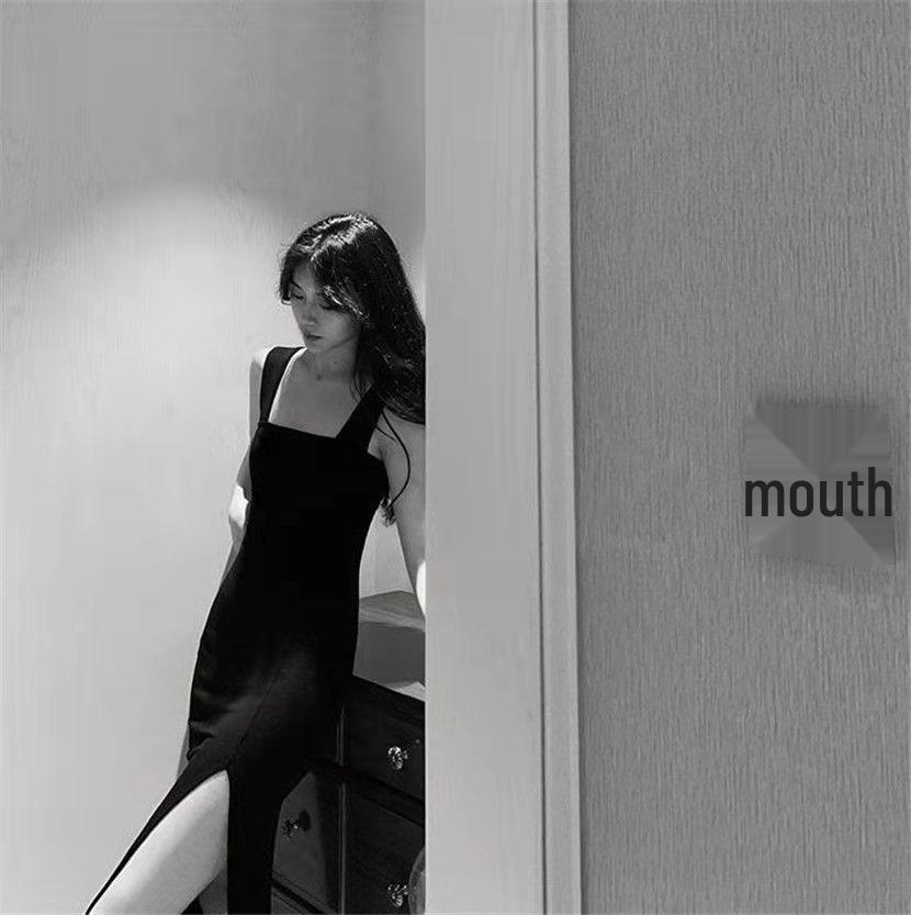 2024 Sexy One-Shoulder Black Suspender Skirt with Slit