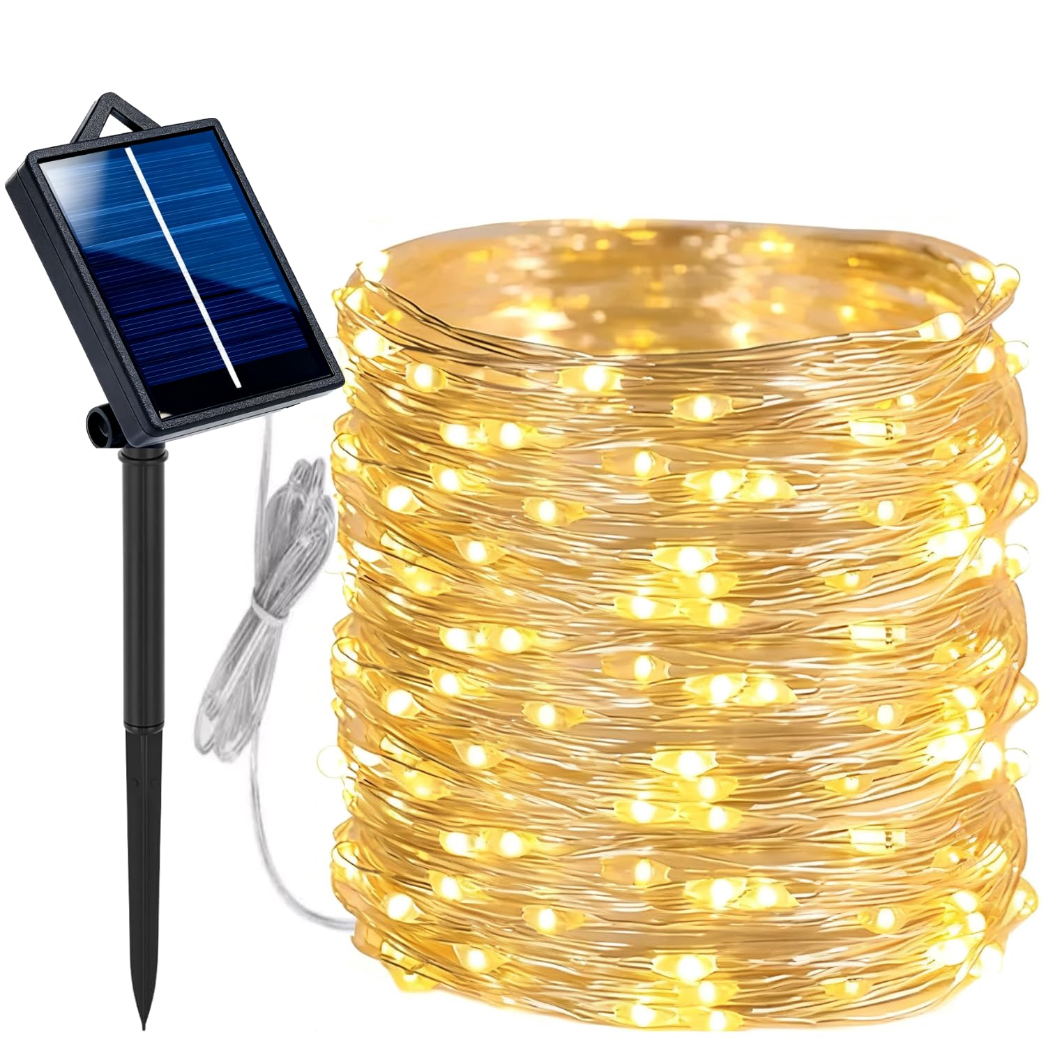 

[Улучшенная модель 2025 года] Светодиодные фонари на солнечной батарее для наружного использования, 8 режимов освещения, водонепроницаемость IP65, автоматическое включение/выключение в ночное время, таймер и крючки,