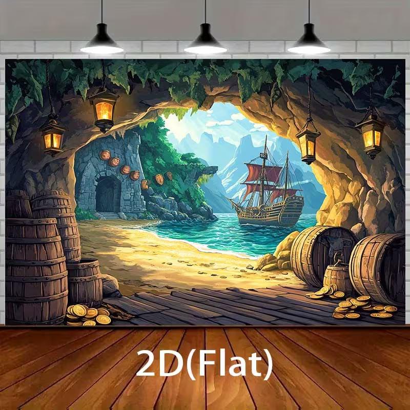 2D Cartoon Seaside Sailboat Background for Children Pirate Costume Party Decoration