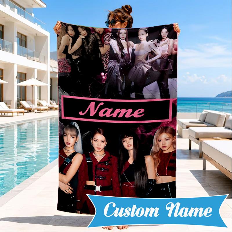 Custom Name Kpop Group Portrait Beach Towel Microfiber Beach Towel, Lightweight and Quick-Dry, for Summer Travel, Swimming Pool Gift