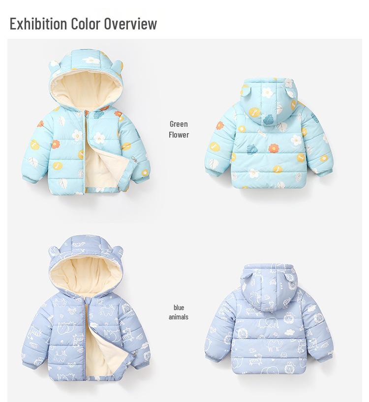Herbst/Winter Oberbekleidung für Kleinkinder: Baumwoll-Daunenjacke im Ohren-Stil & Lammwolle im trendigen koreanischen Design für Jungen & Mädchen.