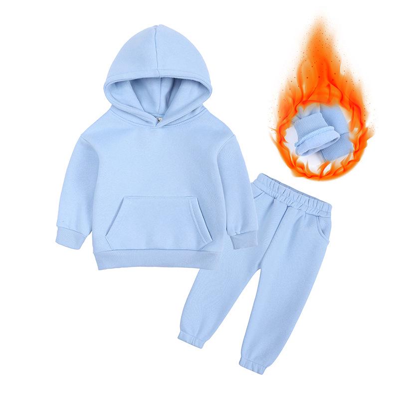 Children's Solid Color Hooded Long Sleeve Top and Pants Set for Medium and Large Boys and Girls - Trendy Autumn Clothing