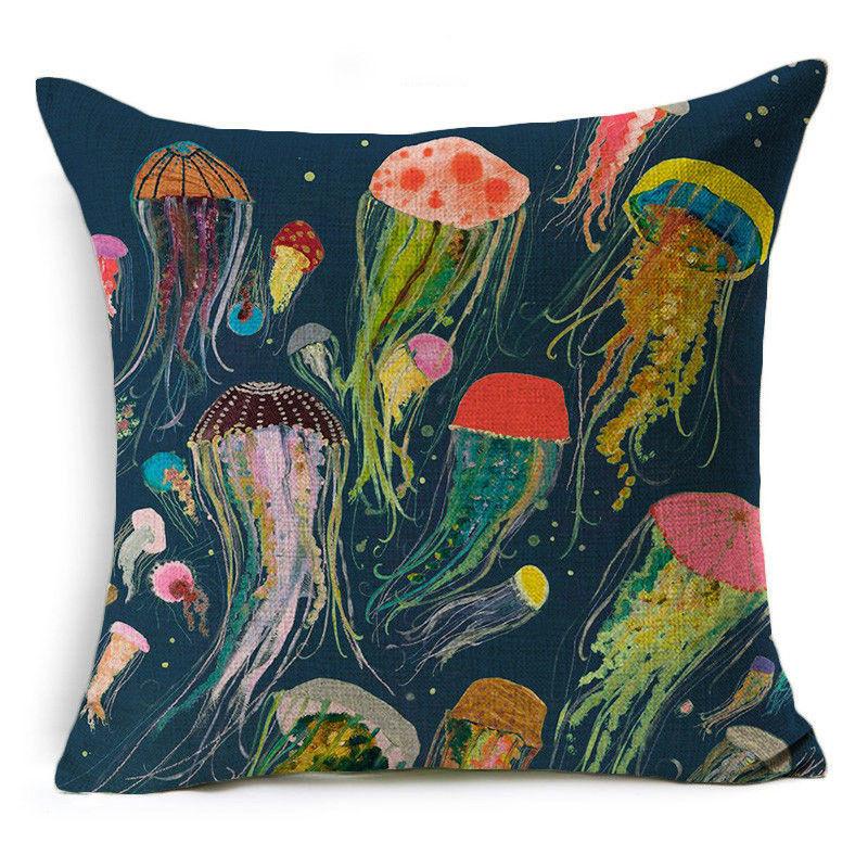 Exquisite 18" Blue Sea Animal Cotton Linen Cushion Cover For Stylish Living Spaces