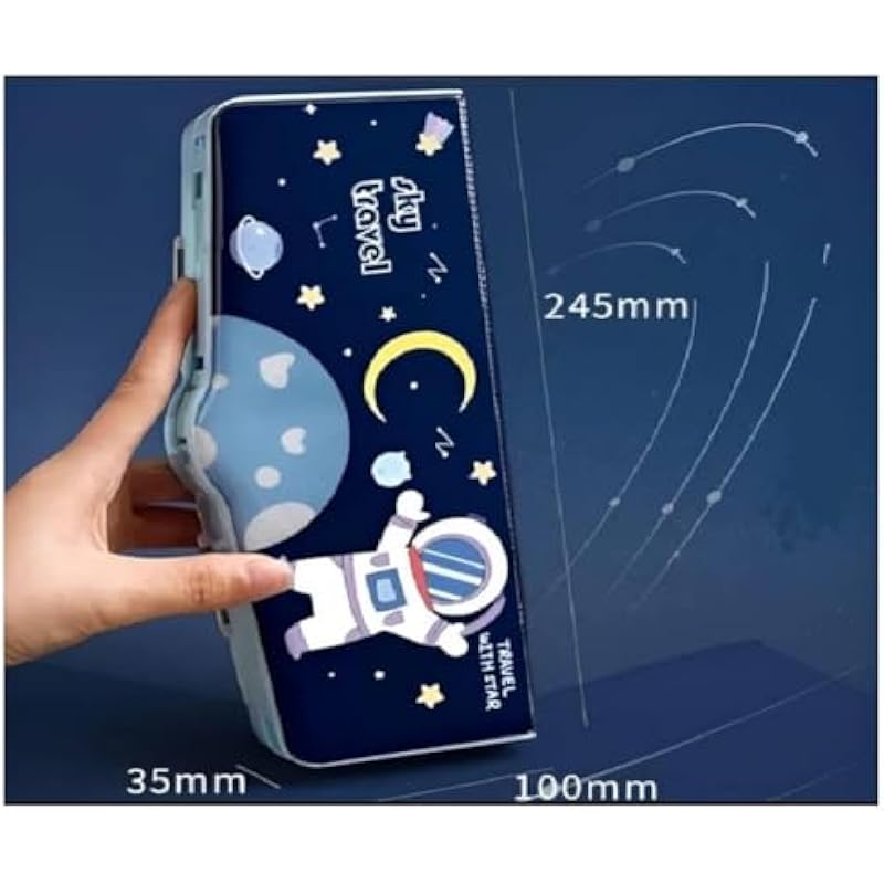 Eclet Pencil Box For Boys Multifunctional Space Pencil Box For Kid Magnetic Pencil Box Geometry Box (Blue)