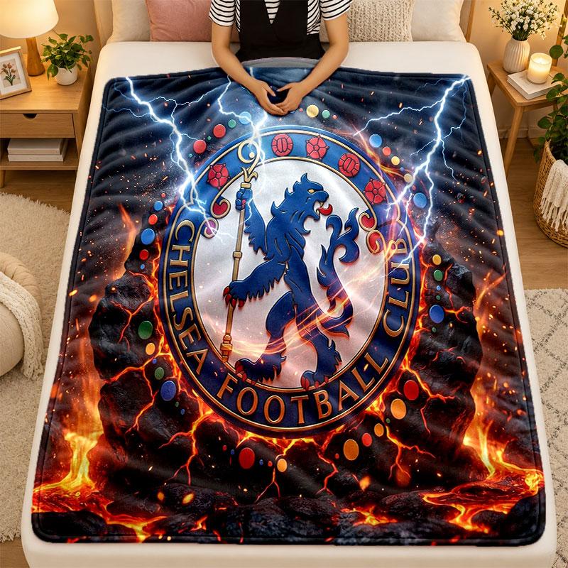 Flannel BlanketChelsea FC Warm Soft Throw Blanket for Indoor Sofa Bed Living Room Use