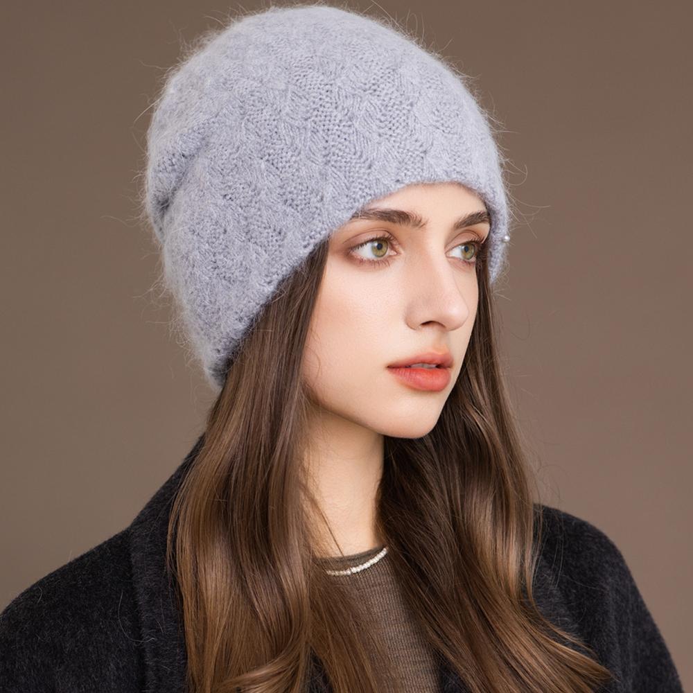 New Style Winter Women Hat Decorate Beanie Hat Rabbit Fur Blend Warm Winter Cap Y2K Female Casual Streetwear Knitted Hat