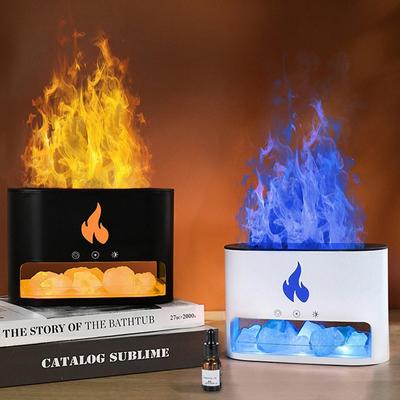 Himalayan Crystal Salt Stone Aroma Air Humidifiers 3D Flame Fire Colorful Night Light Aromatherapy Essential Oil Diffuser