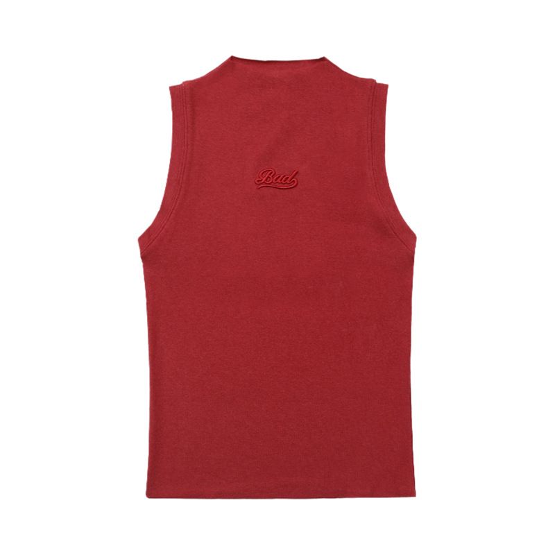 

2025 Sexy Half Turtleneck Stylish Vest Camisole Women s Sexy Niche Style Embroider off-Shoulder Sports Vest Tops Tide Carmine [with sleeve edge]] S