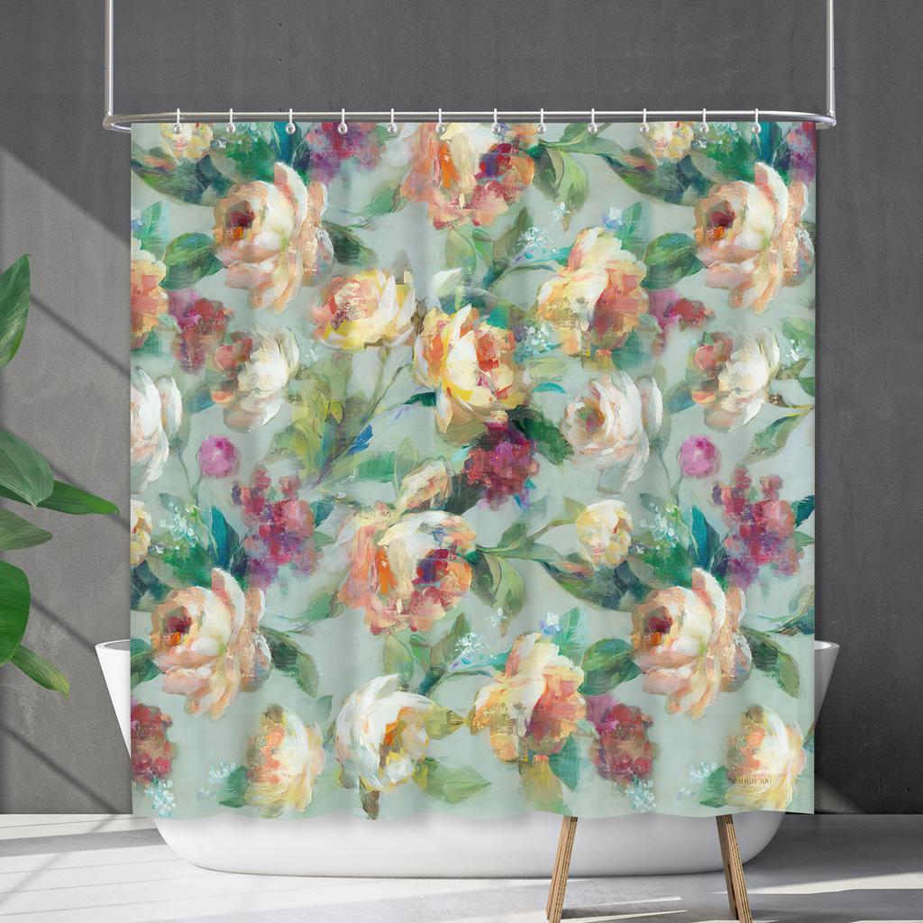 Shower Curtain Waterproof And Mildew-Proof 3D Digital Printing Plant Flower Plant Shower Curtain Bathroom Partition