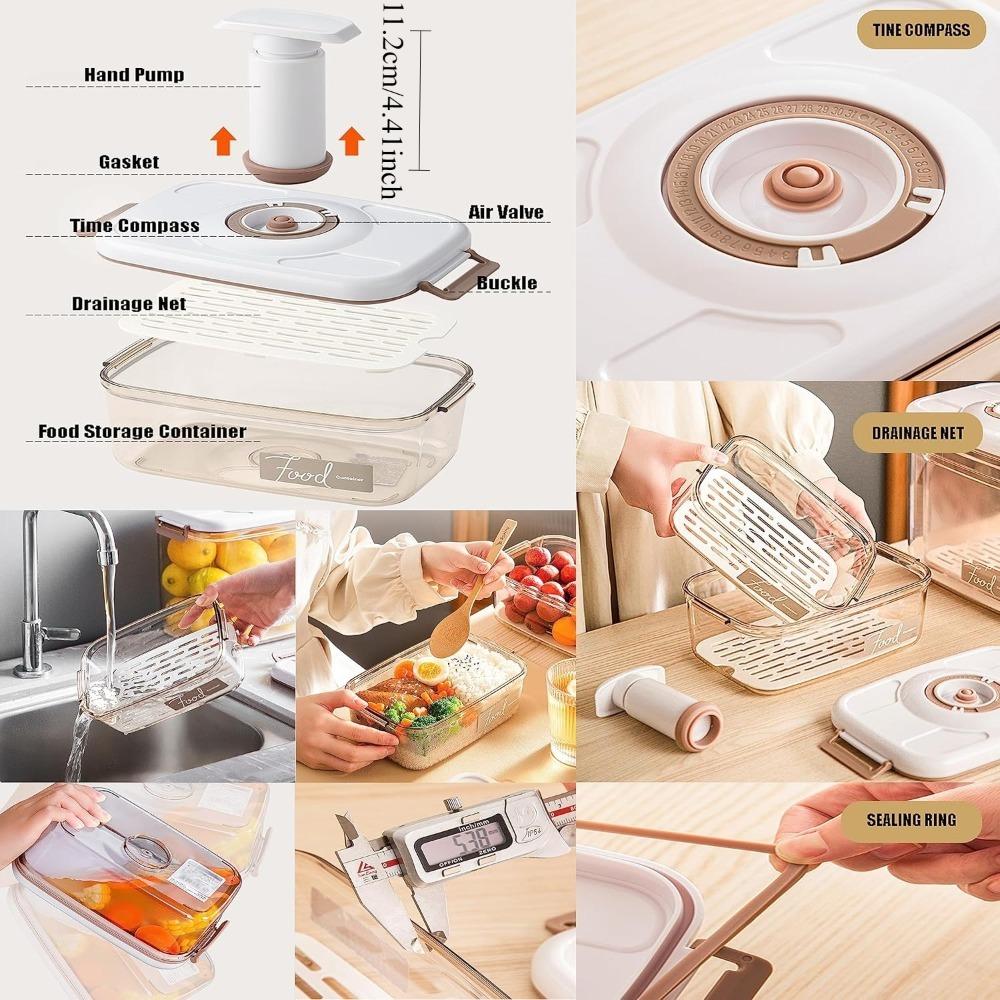 Food Vacuum Storage Box Airtight Container - Reusable Kitchen Storage Box with Drain Net and Vacuum Pump To Keep Food Fresh