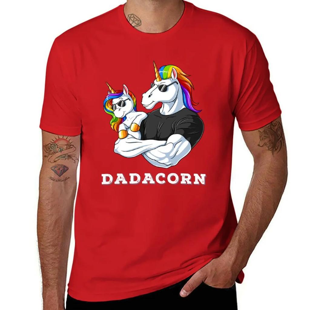Dadacorn Einhorn Papa und Baby Mädchen Geburtstag Prinzessin Vatertag Tochter T-Shirt Anime Kleidung Herren T-Shirts Freizeit Stilvoll