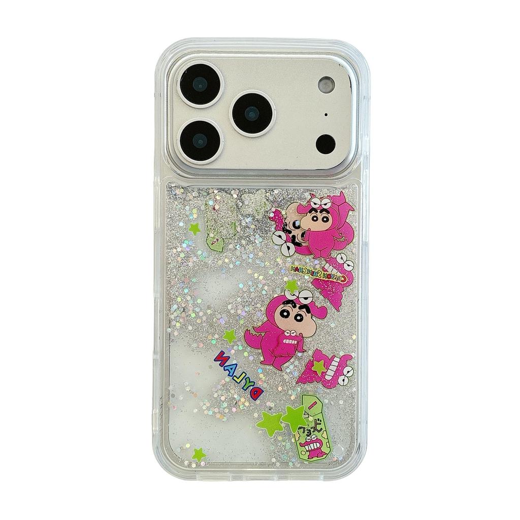 Shin-chan Pink Crayon Flowing Sand Cartoon iPhone 17 Pro Max/16/15 Pro Case
