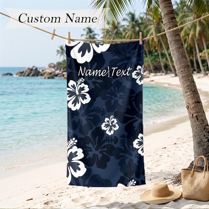 Passionate Hibiscus Custom Name Printed Beach Towel Personalized Soft Towel For Swimming Beach Travel