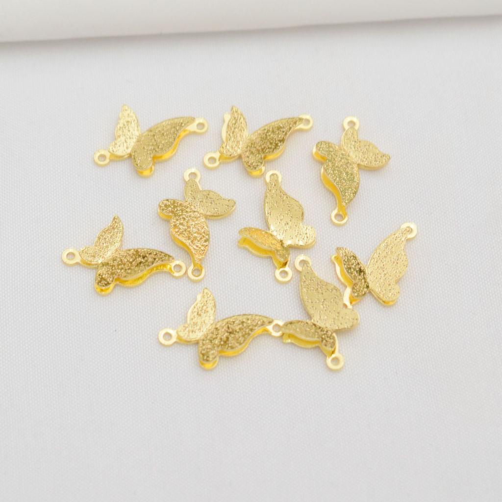 10pcs 18K Gold-Packed Color-Preserving Three-Dimensional Butterfly Double-Ring Pendant, Single-Hanging Diy Handmade,, Bracelet Accessories.