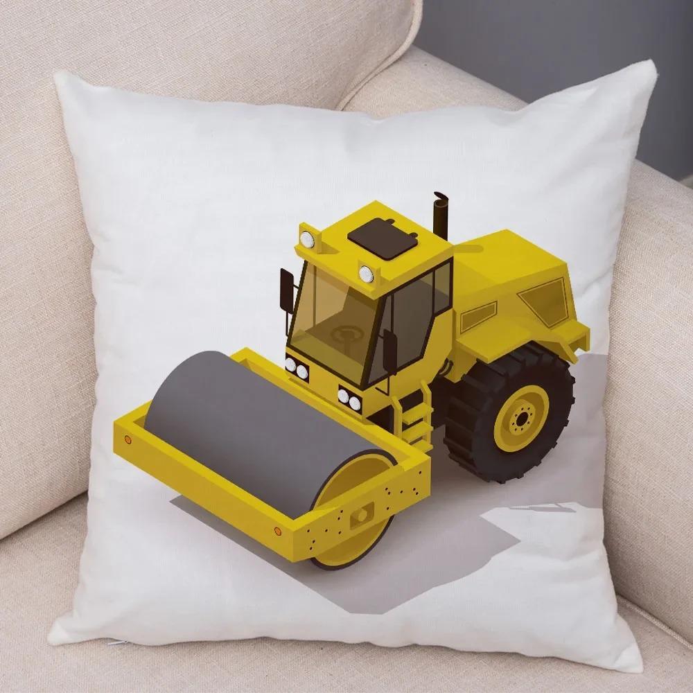 Cartoon Excavator Bulldozer Pillowcase Car Ornaments Office Living Room Sofa Home Pillowcase