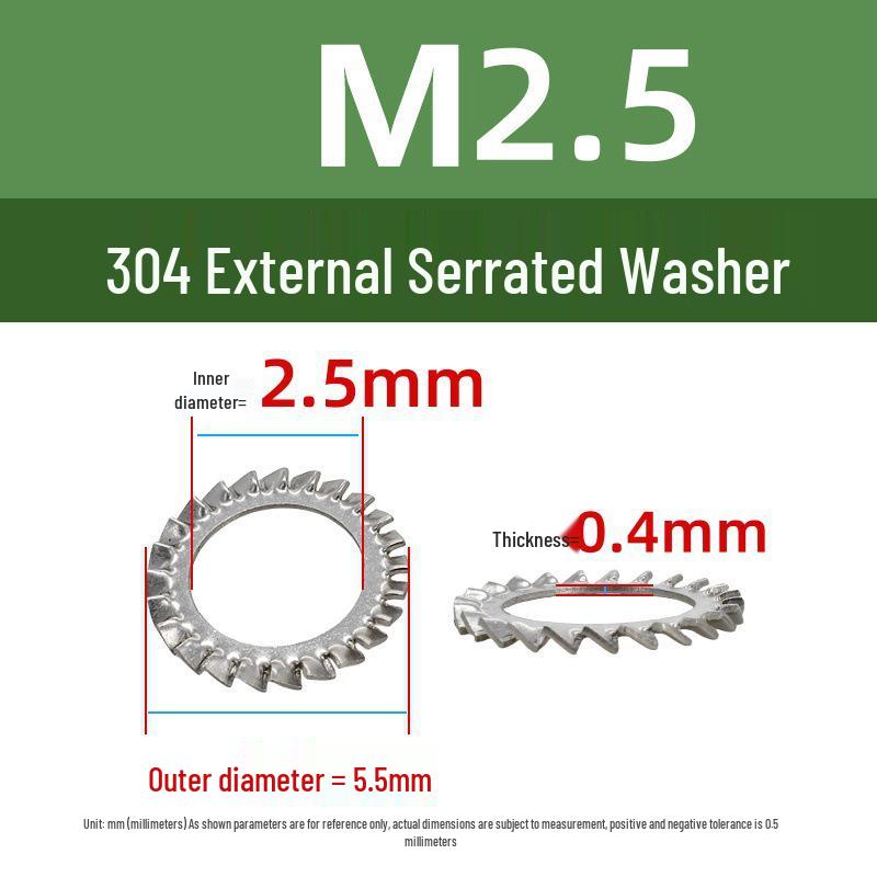 

304 Stainless Steel Serrated Washers M2-M30 - Anti-slip Toothed Inner & Outer Washers