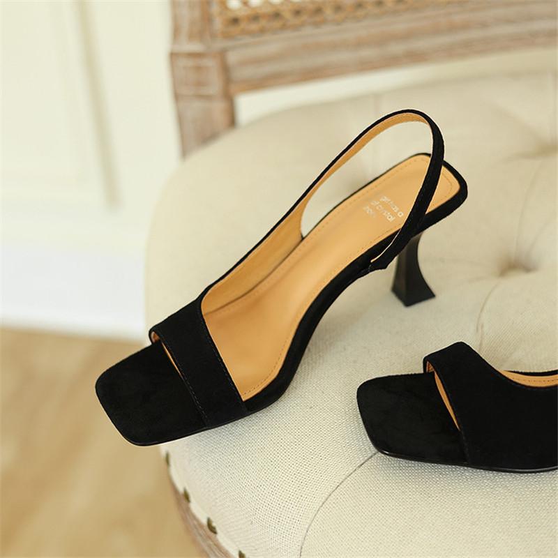 Fashion New Sheep Suede Summer Sandals Women Shoes Square Toe Sandals for Women Fashion Concise Sandals Shoes Beige High Heels Handmade
